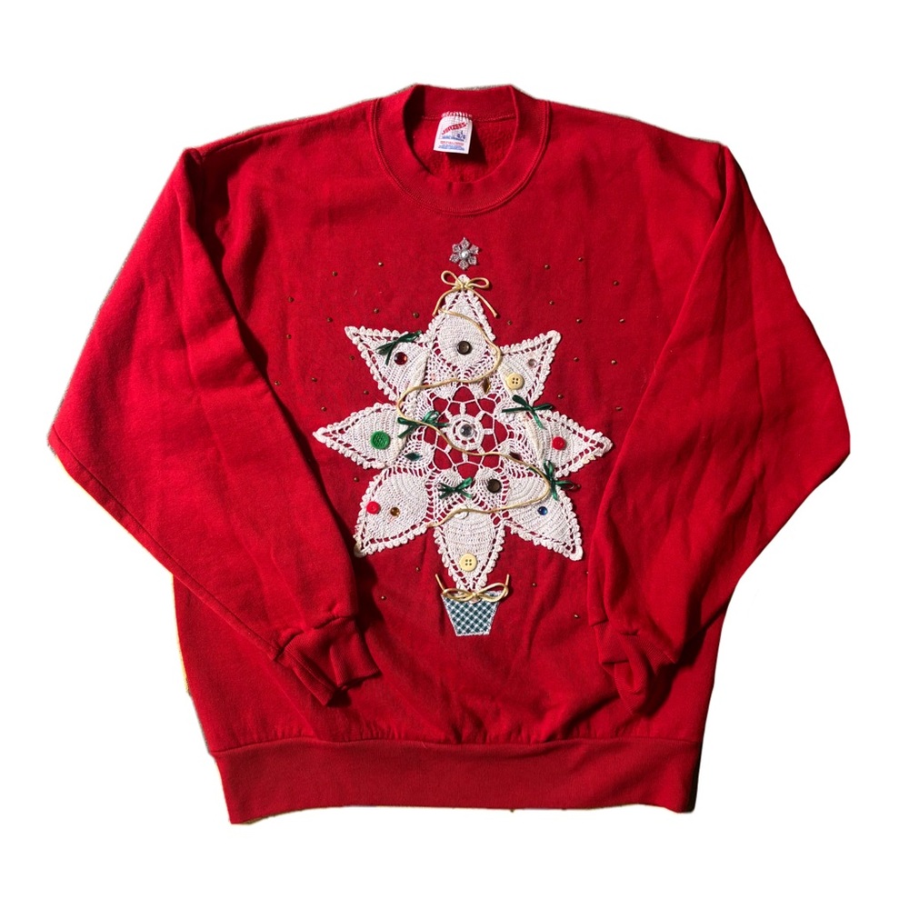 Vintage Festive Red Christmas Sweater with Star Design Grandma Style